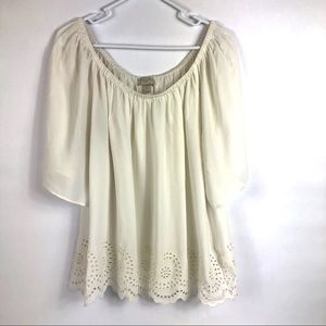 Ann Taylor LOFT Off the Shoulder Eyelet Hem Blouse